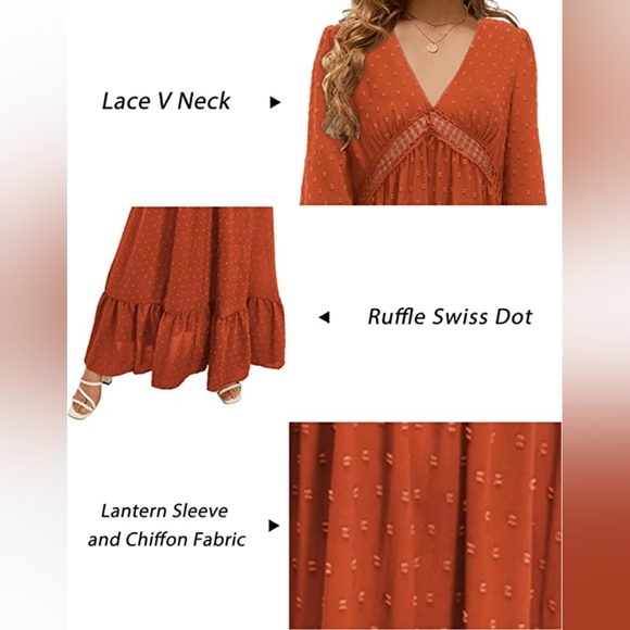 Maxi Dress With Peak-a-boo Women's Long-sleeved Formal Dress Color Orange - Picture 5 of 6